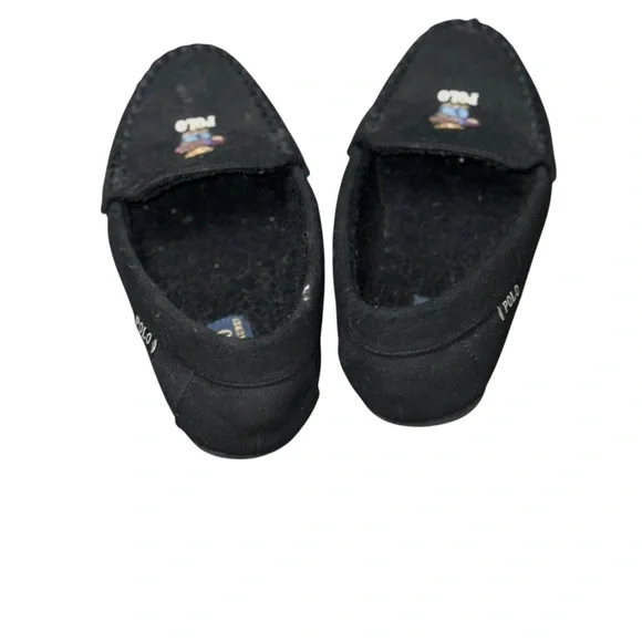 Polo by Ralph Lauren Black Moccasins Kids House Slippers with Bear Design - Picture 4 of 9